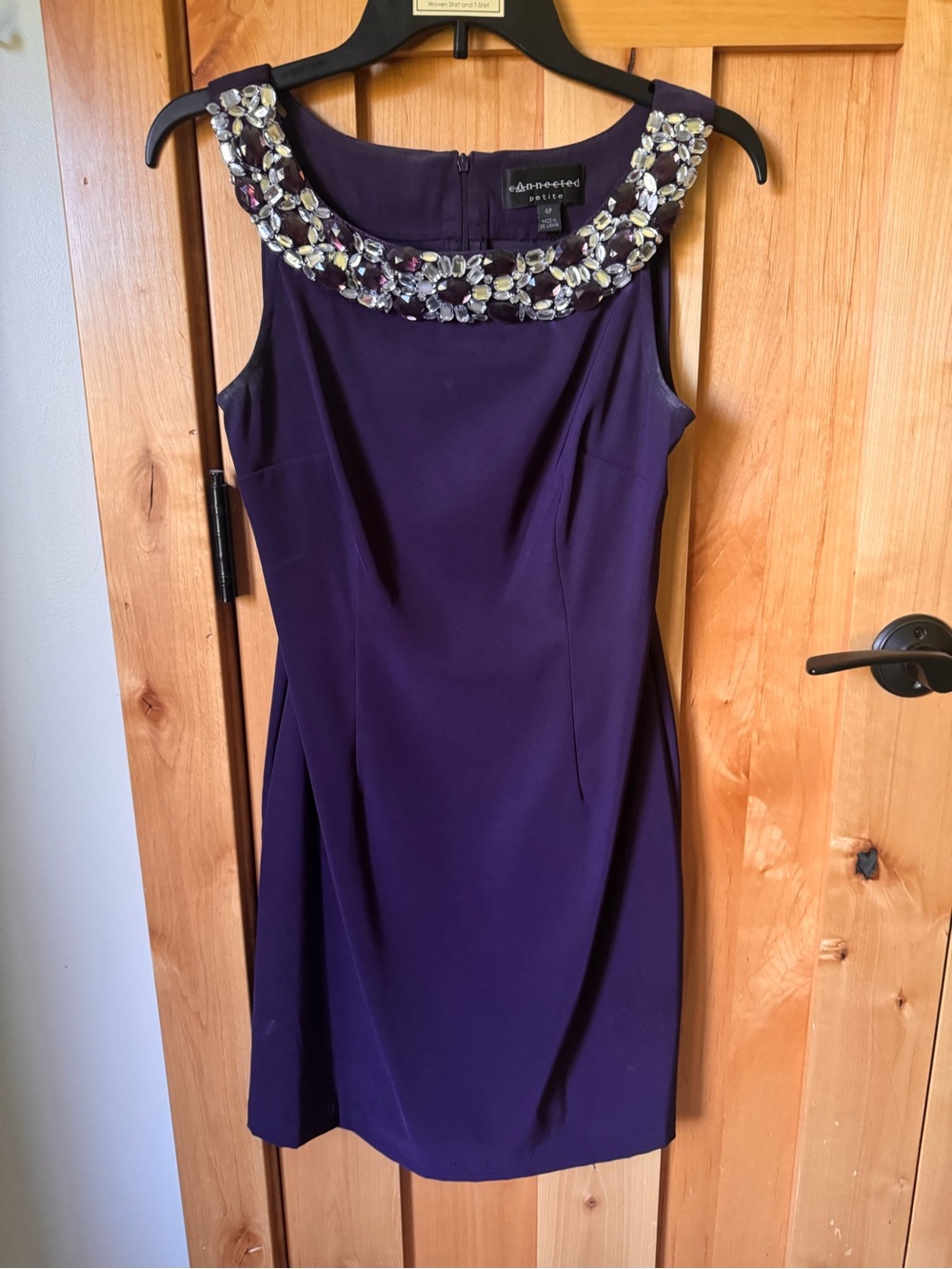 Purple Embellished Neck Sheath Dress